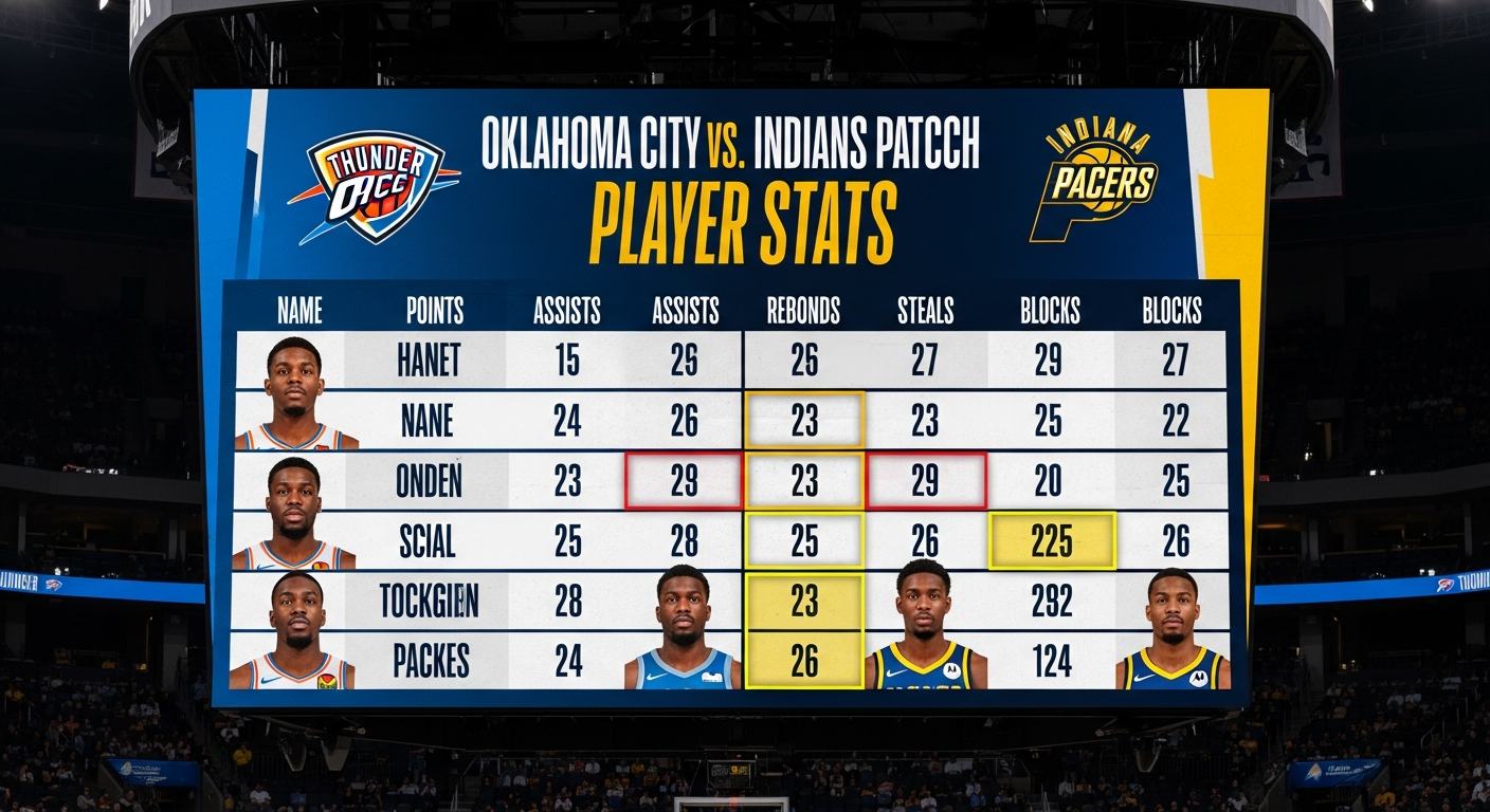 Oklahoma City Thunder vs Pacers Match Player Stats